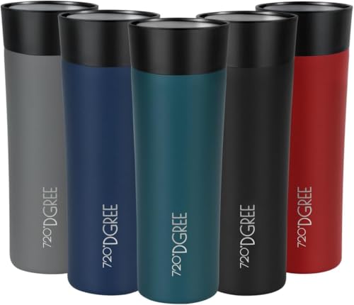720°DGREE Thermobecher 460ml “PleasureToGo 2.0” - 3 Größen, 6h Heiß, 12h Kalt, Auslaufsicher, BPA-Frei, Hygienisch, 360° Trinköffnung - Schlanker Travel Mug, Thermo Becher To Go - Grün von 720°DGREE