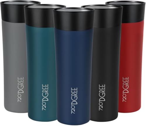 720°DGREE Thermobecher 460ml “PleasureToGo 2.0” - 3 Größen, 6h Heiß, 12h Kalt, Auslaufsicher, BPA-Frei, Hygienisch, 360° Trinköffnung - Travel Mug, Thermo Becher To Go: Schlank, Edel - Blau von 720°DGREE