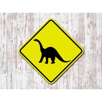 Dinosaurier Brontosaurus Crossing Gelb Aluminium Schild Geschenk Party Dinosaurier Brontosaurus Crossing Gelb Aluminium Schild Geschenk Party von 734designs