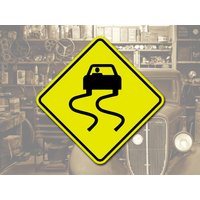Slippery Road Ahead Gelb Aluminium Schild Dekor Für Garage Werkstatt Straße Haus Gut Drinnen Und Draußen von 734designs