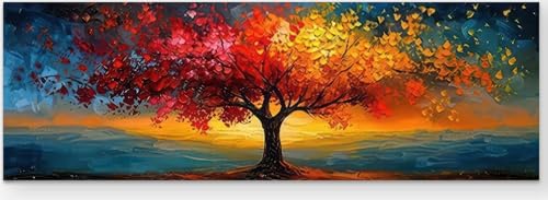 Leinwand Bilder Groß 90x30 cm XXL Wanddeko Wohnzimmer - Baum des Lebens Gemälde Bild Wohnzimmer - Abstrakt Moderne Kunst Zimmer Deko (Ohne Rahmen) von 77iiAii