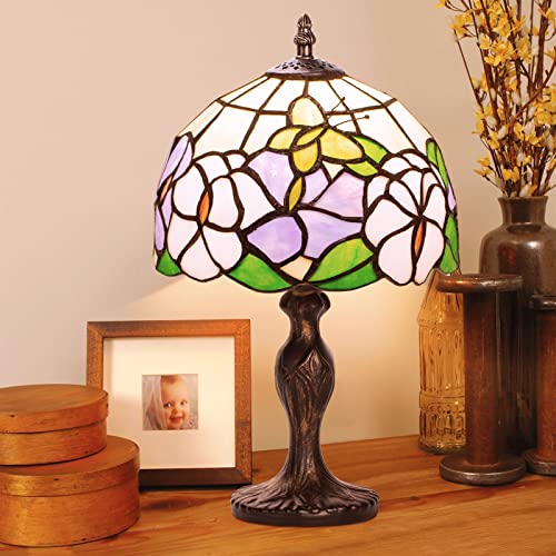 7CDXD Stained Glass Lamp Klein Retro Lampen mit Handcraft Glasmalerei Lampenschirm und Metallsockel für Dekorieren Sie Schlafzimmer Wohnzimmer Arbeitszimmer Büro Bar [Energieklasse F] von 7CDXD
