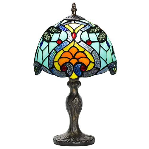 7CDXD Stained Glass Lamp Klein Retro Lampen mit Handcraft Glasmalerei Lampenschirm und Metallsockel für Dekorieren Sie Schlafzimmer Wohnzimmer Arbeitszimmer Büro Bar [Energieklasse F] von 7CDXD