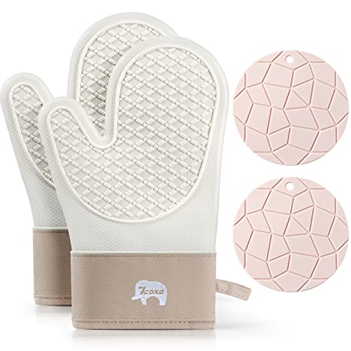 Ofenhandschuhe, hitzebeständiger Silikon-Ofenhandschuh mit weichem Baumwollfutter, 2 Stück, Ofenhandschuhe und Topflappen, perfekt zum Grillen, Backen und Kochen Ofenhandschuhe, hitzebeständiger Silikon-Ofenhandschuh mit weichem Baumwollfutter, 2 Stück, Ofenhandschuhe und Topflappen, perfekt zum Grillen, Backen und Kochen von 7CDXD