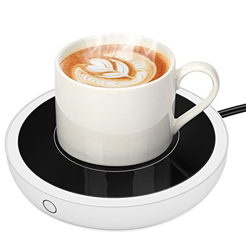 Tassenwärmer Getränkewärmer mit Elektrisch Warmhalteplatte bis zu 80℃ für den Schreibtisch, Kaffeetassenwärmer mit 3 Temperatureinstellungen zum Erhitzen von Kaffee, Tee, Milch, Kakao (Weiß) von 7CDXD