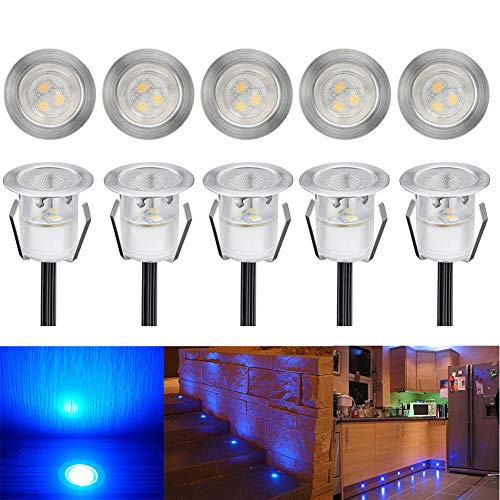 CHNXU 10er Set Terrassen Einbaustrahler Blau LED Bodeneinbaustrahler Ø30mm 0.6W Edelstahl LED Treppen Einbauleuchten Aussen IP67 Wasserdicht DC12V Deckenstrahler für Küche Garten Treppen Bad Balkon von CHNXU