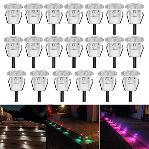 CHNXU 20er Set Bodeneinbaustrahler LED Ø30mm Aussen Treppen Einbaustrahler 0.3W IP67 Wasserdicht Boden Lampe RGB Farbwechsel-LED Terrasse Licht Küche Garten Einbauleuchten Poolbeleuchtung von CHNXU