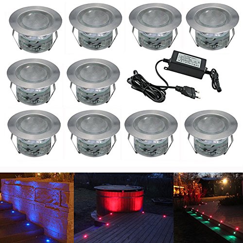 CHNXU Terrassen Einbaustrahler - 10er Set Boden Einbauleuchten Außen RGB LED Treppen Beleuchtung Ø45mm Bodeneinbaustrahler IP67 Wasserdicht Farbwechsel Boden Lampe von CHNXU