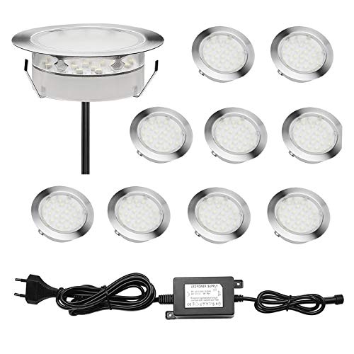 CHNXU 10er LED Bodeneinbaustrahler Set, Treppen Einbaustrahler Ø80mm Kaltes Weiß IP67 Wasserdicht 2.5W Außen Lampe Boden Einbauleuchten für Küche Garten Treppen Balkon Terrasse von CHNXU