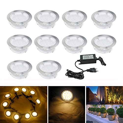 CHNXU 10er LED Bodeneinbaustrahler Set, Treppen Einbaustrahler Ø80mm Warmes Weiß IP67 Wasserdicht 2.5W Außen Lampe Boden Einbauleuchten für Küche Garten Treppen Balkon Terrasse von CHNXU