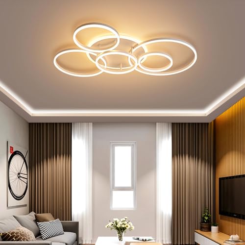 7IKE-II LED Deckenleuchte Moderne Pendelleuchte Kreativer Deckenlampe Mit Fernbedienung Dimmbarer Deckenstrahler Round 6 Circle 86W Schlafzimmer Kronleuchter Acryl Aluminium Wohnzimmer Leuchte(Weiß) von 7IKE-II