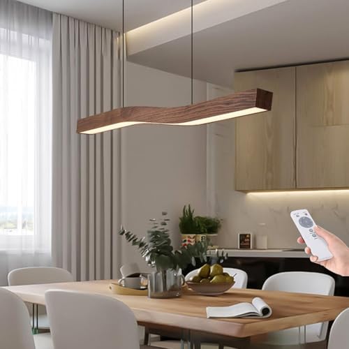 7IKE-II Walnuss Hängeleuchte esstisch Holz Dimmbar Linear Design Pendelleuchte Esstisch lampe Lineare Hängelampe mit Fernbedienung höhenverstellbar Kronleuchter für Esszimmer Küche Büro Lampe(120cm) von 7IKE-II