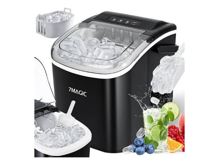 7MAGIC Eiswürfelmaschine 1,2L Eiswürfelbereiter, 9 Eiswürfel in 6 Min, 12kg/24h, LCD Display, leise Eiswürfel Maschine von 7MAGIC