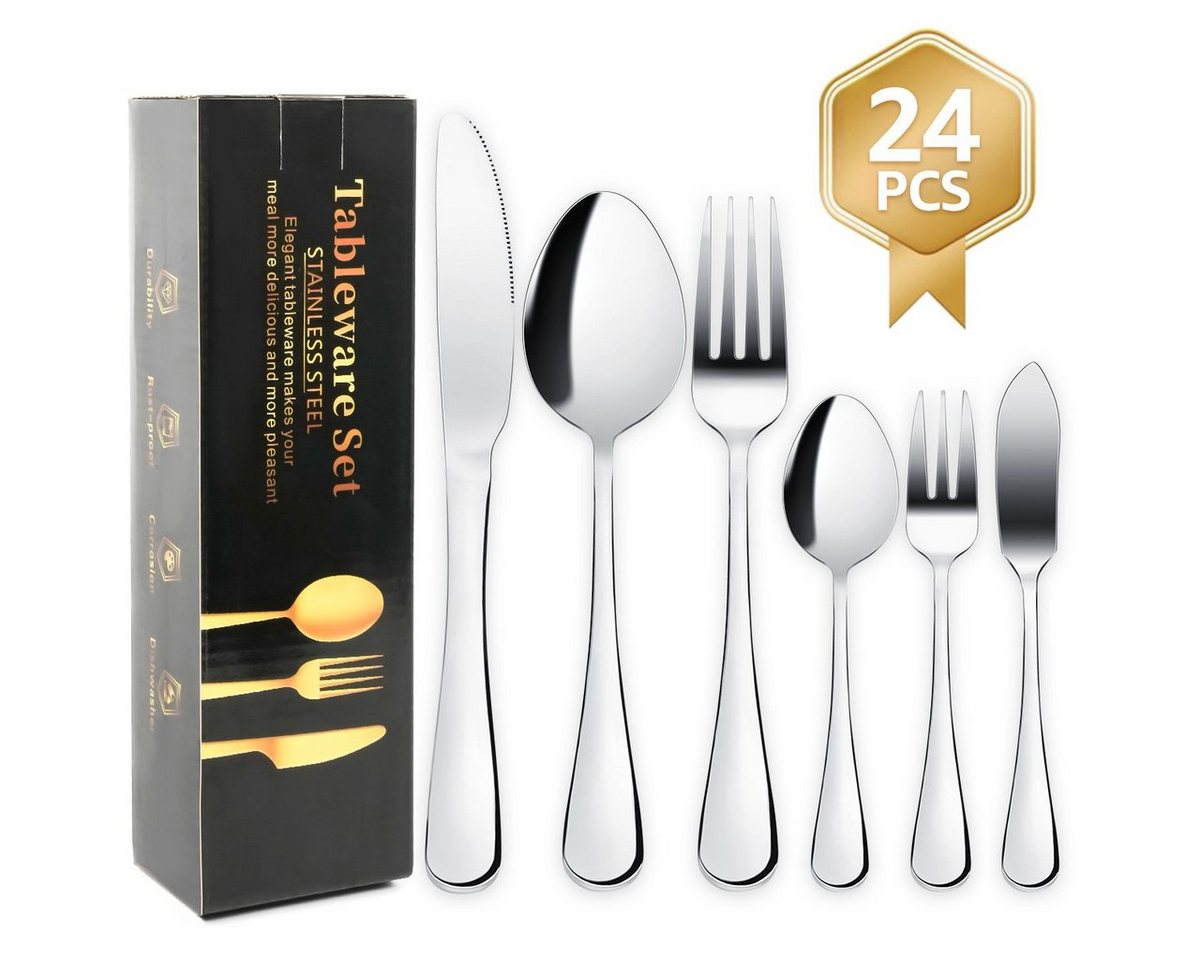 MULISOFT Besteck-Set (72-tlg), 12 Personen, 18/10 Edelstahl, 72 teilig Spiegelpolierte Silber Besteckset von MULISOFT