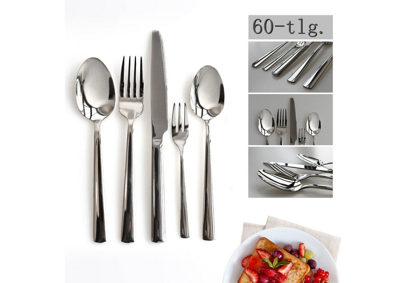 MULISOFT Besteck-Set, 12 Personen, Edelstahl 1810, 60 Stücke Edelstahl Essbesteck für Haus Küche Restaurant von MULISOFT