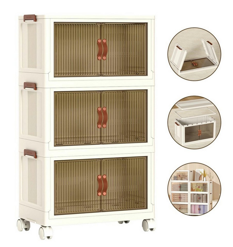 MULISOFT Stapelbox Faltbare Aufbewahrungsbox mit Deckel Groß mit Türen und Rädern (Garderobenschrank, Flurschrank Schuhschrank), Durchsichtig Lagerboxen 130L/170L/210L, Wohnzimmer Küche Lebensmittel von MULISOFT