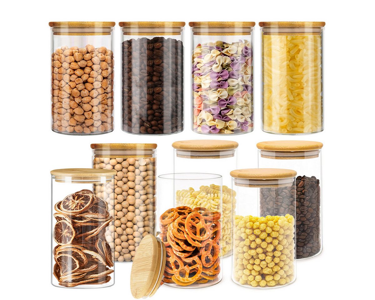Simloveve Vorratsglas Vorratsdosen Set Runde Borosilikatglas luftdicht Küche Lebensmittel, (10-tlg), 700 ml Vorratsgläser als Süßigkeiten,Nüsse, Gewürzbehälter von Simloveve