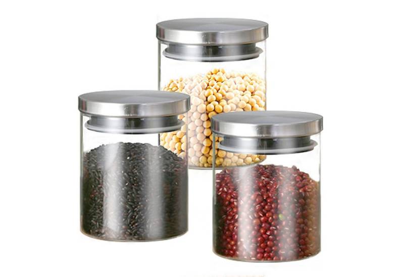 Simloveve Vorratsdose Vorratsgläser mit Deckel, robustes Borosilikatglas, stapelbare, Glas, (3er-set Vorratsdosen), BPA-frei, Struktur und Ordnung in der Küche, lange Lebensmittelfrische von Simloveve