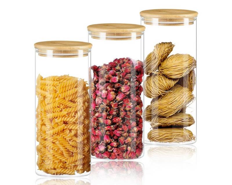 Simloveve Vorratsdose, Glas, 3er Set Vorratsgläser 10 x 18cm 1200ml Snackdosen von Simloveve