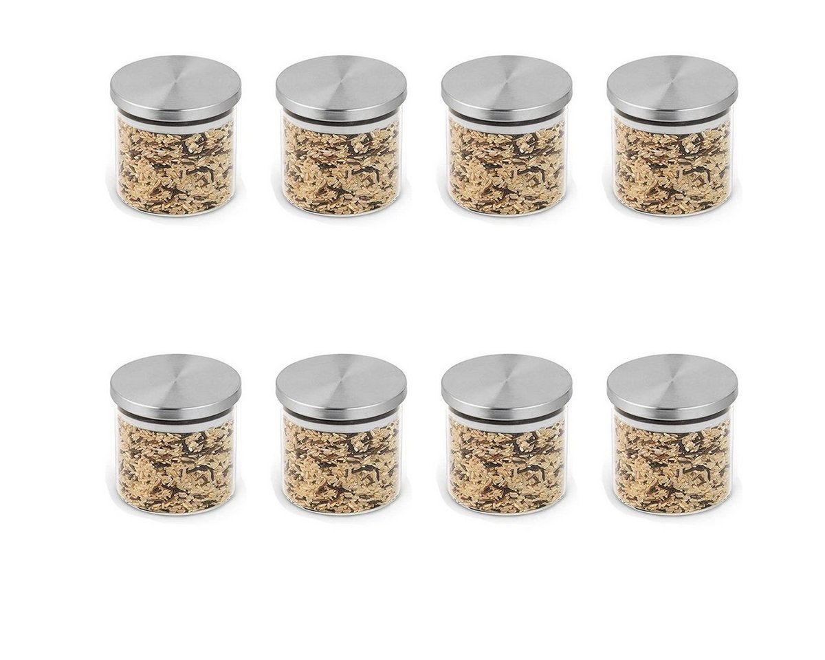 MULISOFT Vorratsdose Vorratsglas 8er Set, luftdicht, Edelstahl Deckel, Glas, (8-tlg), für Pasta, Müsli & Reis, 550 ml Küchenbehälter, Silbertransparent von MULISOFT