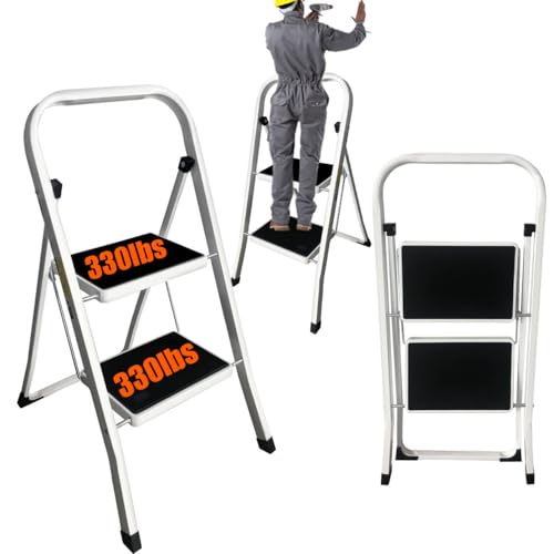 2 Stufen Klappleiter mit Handlauf –Leiter mit Breitem Anti-Rutsch-Pedal, Trittleiter mit Bequemer Handlauf(150 kg Belastung) – Klappleiter Leiter Klappbar für Haushalt, Garten & DIY von 7Sevenjokers