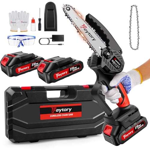 21V 6 Zoll Mini Kettensäge mit Akku, 7000W Leistungsstarkem Motor mit 2 * 3.0Ah Akku und 2 Ketten, Akku Stsäge Mit Sicherheitsverriegelung, Handkettensäge Akku für Baum, Hof und Garten von 7Sevenjokers