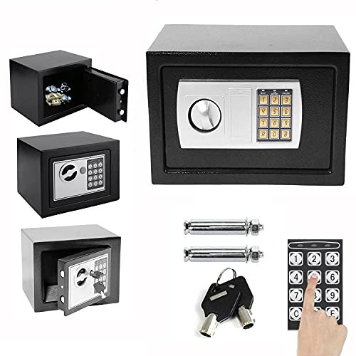 4.6L Tresor Elektronischer Safe Minisafe Feuerfest Wandtresor Mini Tresor Stahlsafe Möbeltresor Wandsafe Elektronikschloss Geldschrank Für Schmuck Bargeld 2 Schlüssel (Schwarz) von 7Sevenjokers