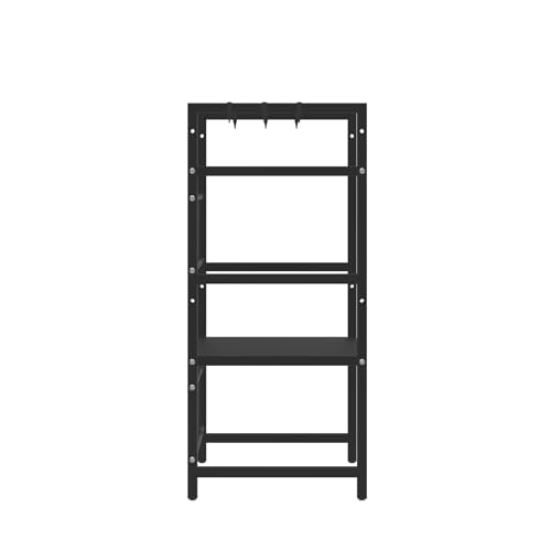7Sevenjokers Stehendes Mikrowellenregal Küche,Erweiterbares Mik,rowellen Regal 3 StufigHöhenverstellbar Erweiterbar 40-60cm, Mit 6 Haken, Schwarzes Platzsparendes Regal, Traglast 25kg, Rutschsicher von 7Sevenjokers