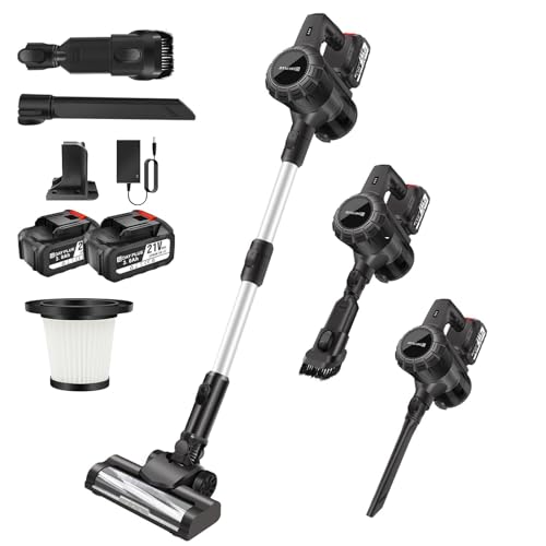 Akku Staubsauger mit Neu aufgewertete Bodenbürste 15000PA Staubsauger Kabellos，6 in 1 Vacuum Cleaner Handstaubsauger mit 2*3000mAh Akku, HEPA Filter,LED, für Hartböden Teppiche Tierhaare von 7Sevenjokers