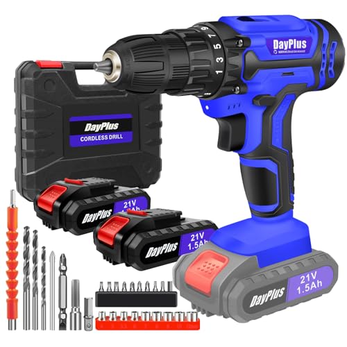 Akkuschrauber，Akku Bohrschrauber Set 21V,mit 2 * 1500mAh Akku & Schnellladegerät,45NmLeistungsstarke Motoren,25+1 Drehmomentstufen,2-Gang & LED, 26PCS Zubehöre Set für Haus und Garten DIY Projekt von 7Sevenjokers
