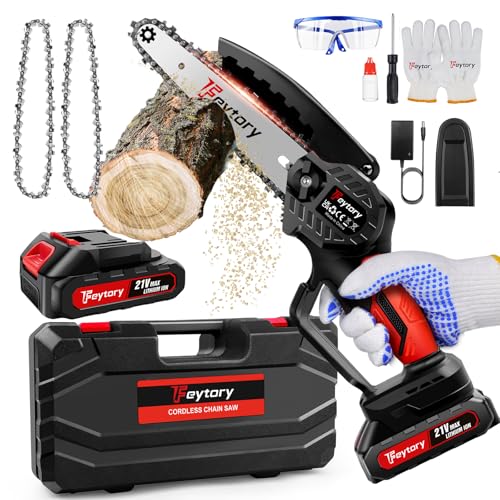 Mini Kettensäge mit Akku, 21V 6 Zoll Akku Stsäge mit 3.0Ah Akku und 2 Ketten, Mit Sicherheitsverriegelung und leistungsstarkem Motor, Handkettensäge Akku für Baum, Hof und Garten（Schnell-Ladegerät） von 7Sevenjokers