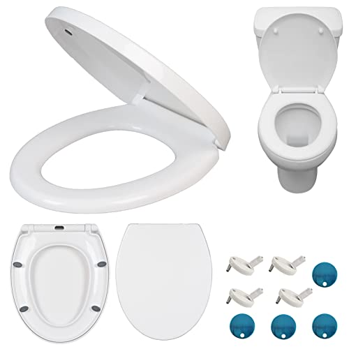 Toilettendeckel Wc Sitz mit Absenkautomatik, Klodeckel Weiß aus Duroplast, Premium WC Sitz mit Softclose Funktion Antibakteriell Abnehmbar, Klobrille mit Edelstahlscharnieren, WC Deckel O-Form von 7Sevenjokers