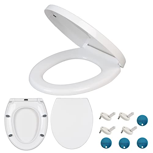 Toilettendeckel mit Absenkautomatik, Klodeckel mit Verstellbaren Edelstahl-Scharniere, Toilettensitz WC Sitz Quick Release Funktion abnehmbar O-Form WC Deckel & WC-Brille Weiß von 7Sevenjokers