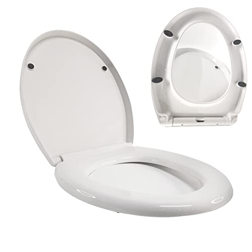 WC Sitz mit Absenkautomatik, Toilettensitz mit Abnehmbar, Premium Klodeckel O-Form aus Duroplast mit verstellbaren Scharnieren, Quick Release Funktion für leichte Reinigung, Weiß WC Brille O Form von 7Sevenjokers