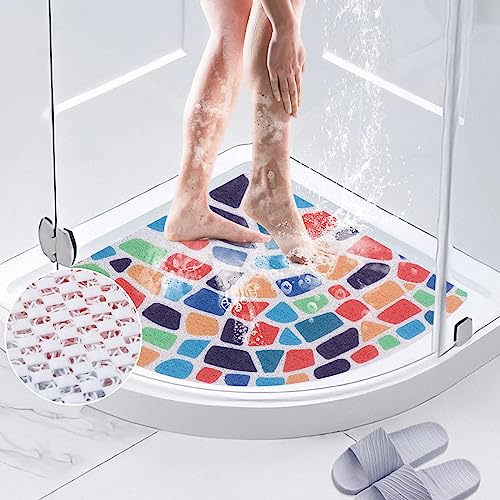 7VSTOHS Eck Duschmatte rutschfest, Weich Komfort Sicherheits Badewannenmatte mit Ablauflöchern, PVC-Luffa Massage Duschmatten für Nassbereiche, Schnell Trocknend und Schimmelresistent von 7VSTOHS