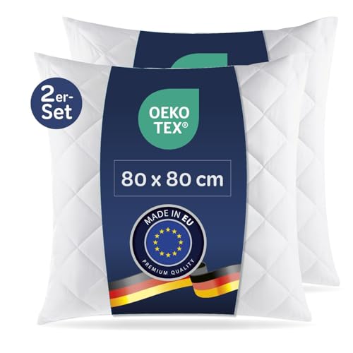7dreams® 2X Microfaser Kopfkissen gesteppt 80x80 cm | Allergiker geeignet, Öko-Tex Zertifiziert, Faserkugelfüllung, 1.000g Füllgewicht | Kochfest 95°C waschbar von 7dreams