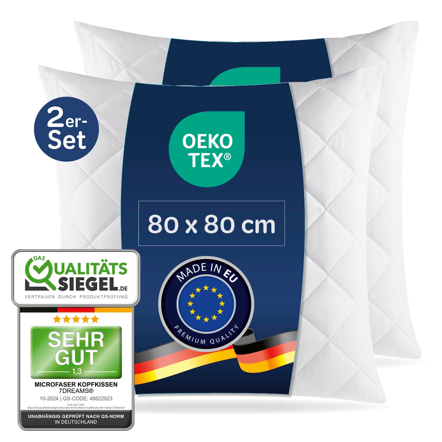 Microfaser Kopfkissen gesteppt - 80 x 80 cm - 2er-Set Microfaser Kopfkissen gesteppt - 80 x 80 cm - 2er-Set von 7dreams
