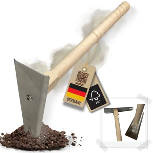 Die Gartenhacke mit Stiel | Made in Germany | Robuste Edelstahl Hacke mit Buchenholzgriff, 46cm Lang - Hochwertige Unkrauthacke für Gartenarbeiten, Gartenhacke für Effiziente Pflege | dein-Gartenhelfe von 7in1 Multispaten