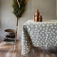 Leinen Tischdecke Bläulich Grau Mit Wunderschönen Libellen Muster. 100% Natürlich, Ökologisch & Nachhaltig Und Handgefertigt. Benutzerdefinierte von 7linen