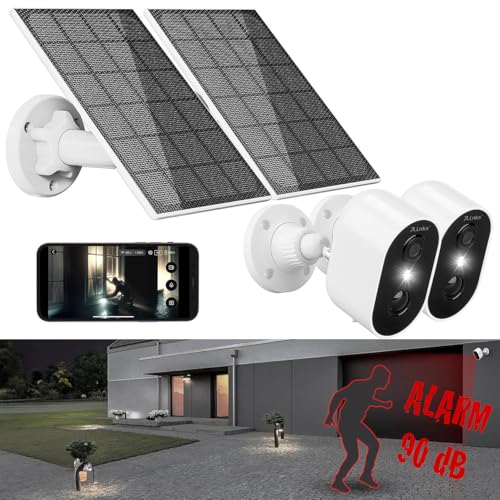 7links Überwachungskamera außen: 2er Akku-Outdoor-IP-Überwachungskamera mit 2K, 3 MP, WLAN +2x3W Solar (Überwachungs-Kamera außen Akku, WLAN-Kamera mit Bewegungsmelder, Cam Überwachung) von 7links