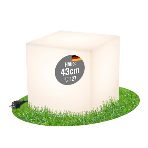 8 seasons design LED Würfel 43 cm, Shining Cube (weiß), E27, Leuchtmittel warmweiß – wetterfest – Leuchtwürfel für außen (Garten, Terrasse, Balkon) und innen – Beistelltisch, Hocker von 8 seasons
