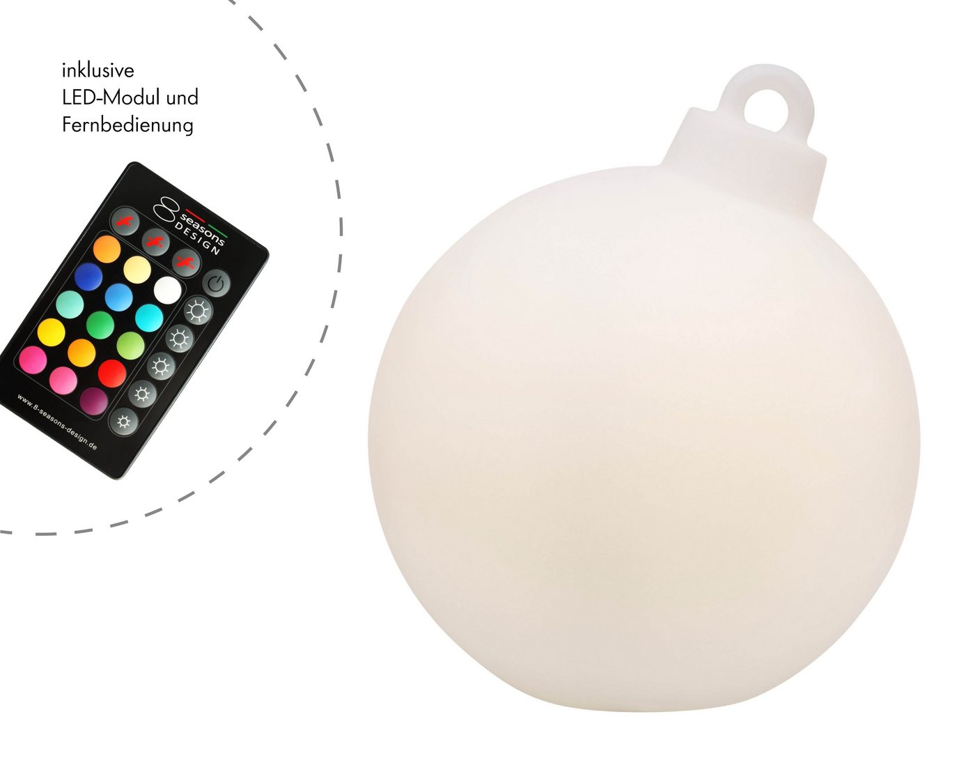 8 seasons design Gartenleuchte Shining Christmas Ball, RGB, LED wechselbar, Farbwechsel: 15 Farben, 5-stufig dimmbar, Warmweiß, Ø 33 cm weiß für In- und Outdoor von 8 seasons design