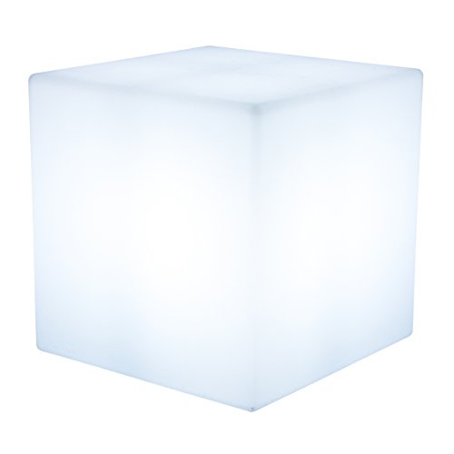 8 seasons design | Dekowürfel beleuchtet Shining Cube (E27, 43 cm groß, Indoor & Outdoor, UV-, regen- und frostfest, Gartenleuchte, Lichtwürfel, Würfelhocker, Deko Gartenparty) weiß von 8 seasons