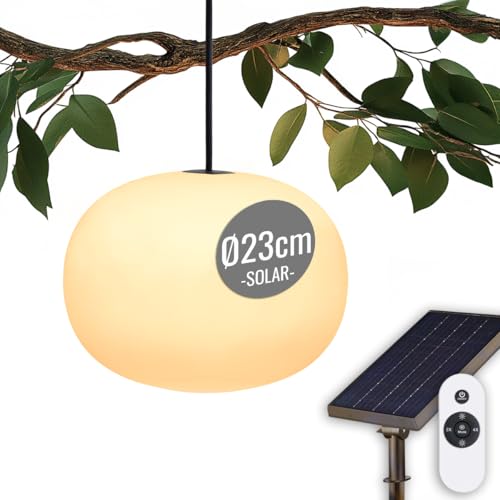 8 seasons design Solar LED Akku Hängelampe 23cm - Glowing Elegance - Licht warmweiß, dimmbar, Timer, Fernbedienung, USB & USB-C - für außen & innen - Garten & Balkon, Weiß von 8 seasons