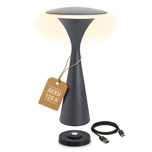 8 seasons design Tischlampe kabellos, dimmbar, Outdoor & Indoor - Hello Space - USB Ladestation, 27cm, Aluminium (anthrazit), LED warmweiß bis kaltweiß, Touch Control, Akku Tischleuchte von 8 seasons