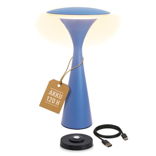 8 seasons design Tischlampe kabellos, dimmbar, Outdoor & Indoor - Hello Space - USB Ladestation, 27cm, Aluminium (blau), LED warmweiß bis kaltweiß, Touch Control, Akku Tischleuchte von 8 seasons