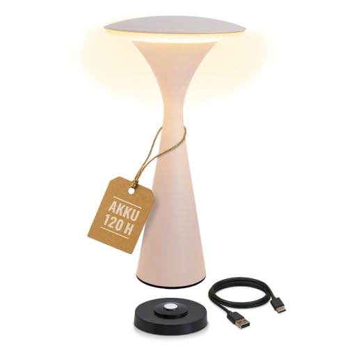 8 seasons design Tischlampe kabellos, dimmbar, Outdoor & Indoor - Hello Space - USB Ladestation, 27cm, Aluminium (ivory), LED warmweiß bis kaltweiß, Touch Control, Akku Tischleuchte von 8 seasons