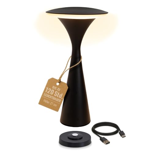 8 seasons design Tischlampe kabellos, dimmbar, Outdoor & Indoor - Hello Space - USB Ladestation, 27cm, Aluminium (schwarz), LED warmweiß bis kaltweiß, Touch Control, Akku Tischleuchte von 8 seasons