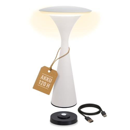 8 seasons design Tischlampe kabellos, dimmbar, Outdoor & Indoor - Hello Space - USB Ladestation, 27cm, Aluminium (weiß), LED warmweiß bis kaltweiß, Touch Control, Akku Tischleuchte von 8 seasons