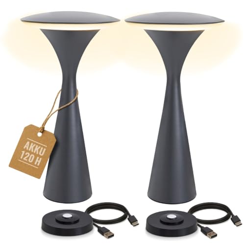 8 seasons design Tischlampen kabellos 2er Set, dimmbar, Outdoor & Indoor - Hello Space - USB Ladestation, 27cm, Aluminium (anthrazit), LED warmweiß bis kaltweiß, Touch Control, Akku Tischleuchten von 8 seasons